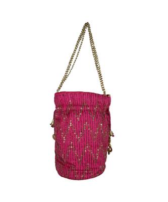 Light Weight Embroidered Potli Pouch Magenta (Single Bag) 2