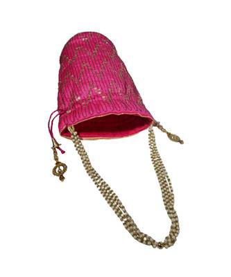 Light Weight Embroidered Potli Pouch Magenta (Single Bag) 3