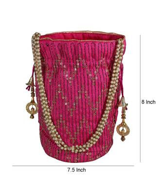 Light Weight Embroidered Potli Pouch Magenta (Single Bag) 4