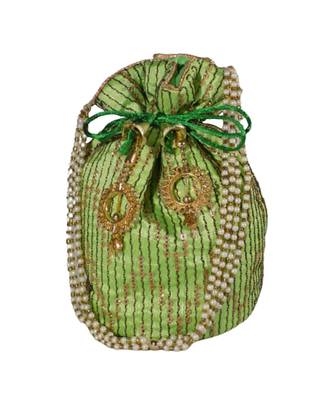 Light Weight Embroidered Potli Pouch Parrot Green (Single Bag) 1