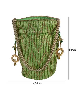 Light Weight Embroidered Potli Pouch Parrot Green (Single Bag) 4