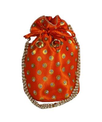Beautiful Light Weight Potli Pouch with Dotted Pattern For Women Orange (Single Bag) 1