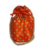 Beautiful Light Weight Potli Pouch with Dotted Pattern For Women Orange (Single Bag)