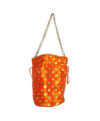 Beautiful Light Weight Potli Pouch with Dotted Pattern For Women Orange (Single Bag) 2