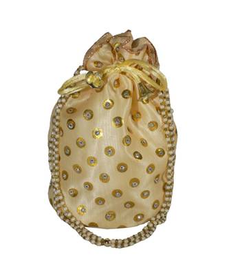Beautiful Light Weight Potli Pouch with Dotted Pattern For Women Golden (Single Bag) 1