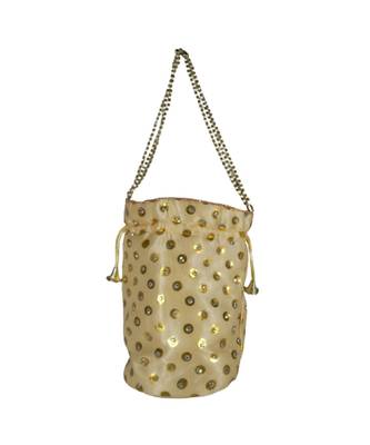 Beautiful Light Weight Potli Pouch with Dotted Pattern For Women Golden (Single Bag) 2