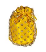 Beautiful Light Weight Potli Pouch with Dotted Pattern For Women Yellow (Single Bag)