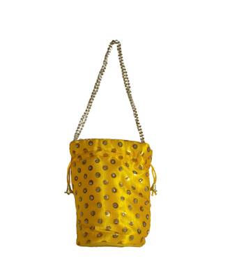 Beautiful Light Weight Potli Pouch with Dotted Pattern For Women Yellow (Single Bag) 2