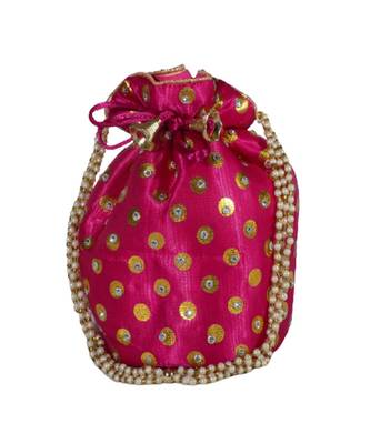 Beautiful Light Weight Potli Pouch with Dotted Pattern For Women Magenta (Single Bag) 1