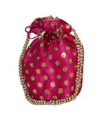 Beautiful Light Weight Potli Pouch with Dotted Pattern For Women Magenta (Single Bag)