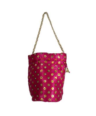 Beautiful Light Weight Potli Pouch with Dotted Pattern For Women Magenta (Single Bag) 2