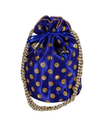Beautiful Light Weight Potli Pouch with Dotted Pattern For Women Blue (Single Bag) 1