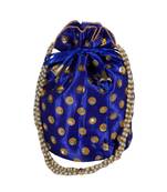 Beautiful Light Weight Potli Pouch with Dotted Pattern For Women Blue (Single Bag)
