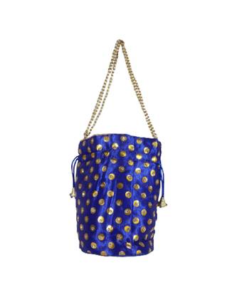 Beautiful Light Weight Potli Pouch with Dotted Pattern For Women Blue (Single Bag) 2