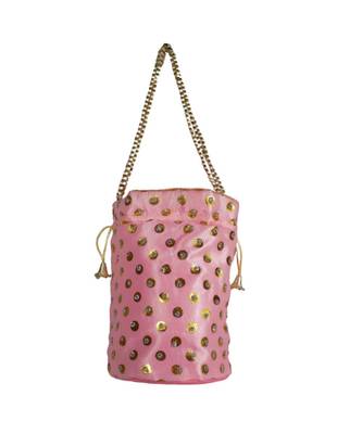 Beautiful Light Weight Potli Pouch with Dotted Pattern For Women Baby Pink (Single Bag) 2