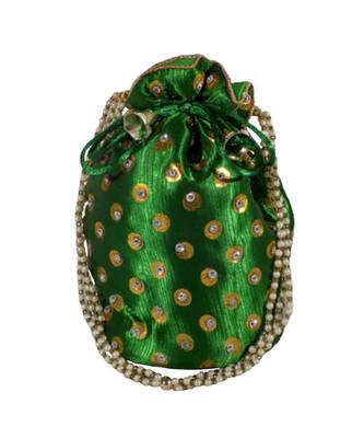 Beautiful Light Weight Potli Pouch with Dotted Pattern For Women Green (Single Bag) 1