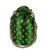 Beautiful Light Weight Potli Pouch with Dotted Pattern For Women Green (Single Bag)