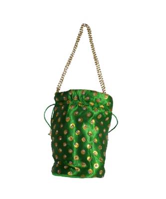Beautiful Light Weight Potli Pouch with Dotted Pattern For Women Green (Single Bag) 2