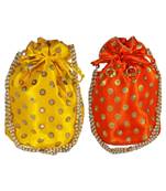 Beautiful Light Weight Potli Pouch with Dotted Pattern For Women Combo of Orange and Yellow (Set of 2 Bags)