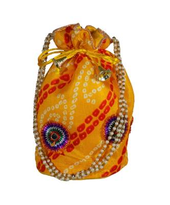 Light Weight Rajasthani Leheriya Potli Pouch Yellow, Cotton Fabric (Single Bag) 1
