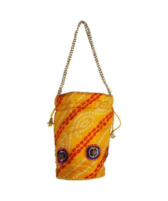 Light Weight Rajasthani Leheriya Potli Pouch Yellow, Cotton Fabric (Single Bag) 2
