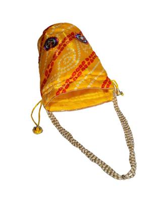Light Weight Rajasthani Leheriya Potli Pouch Yellow, Cotton Fabric (Single Bag) 3