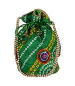Light Weight Rajasthani Leheriya Potli Pouch Green, Cotton Fabric (Single Bag)