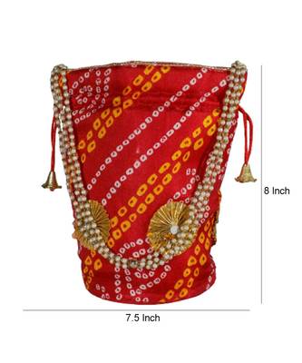 Light Weight Rajasthani Leheriya Potli Pouch Combo of Red and Blue, Cotton Fabric (Set of 2 Bags) 3