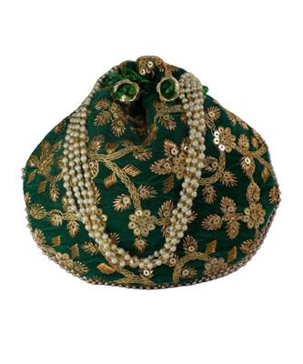 Beautiful Floral Embroidered Ethnic Style Bridal Clutch Bag for Women (Green) 1