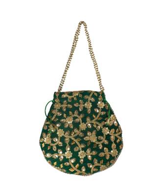 Beautiful Floral Embroidered Ethnic Style Bridal Clutch Bag for Women (Green) 2