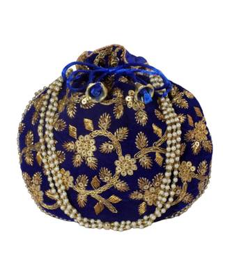 Beautiful Floral Embroidered Ethnic Style Bridal Clutch Bag for Women (Blue) 1