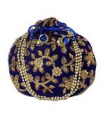 Beautiful Floral Embroidered Ethnic Style Bridal Clutch Bag for Women (Blue)