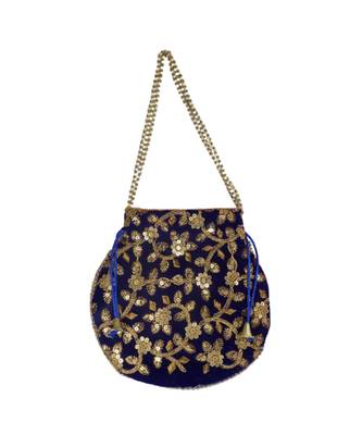Beautiful Floral Embroidered Ethnic Style Bridal Clutch Bag for Women (Blue) 2