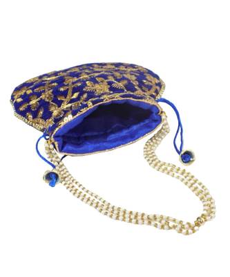 Beautiful Floral Embroidered Ethnic Style Bridal Clutch Bag for Women (Blue) 3