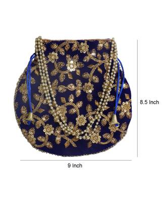 Beautiful Floral Embroidered Ethnic Style Bridal Clutch Bag for Women (Blue) 4