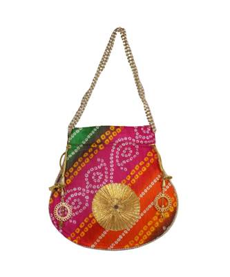 Beautiful Leheriya Print Rajasthani Clutch Bag for Women, Cotton Fabric (Multicolor) 2