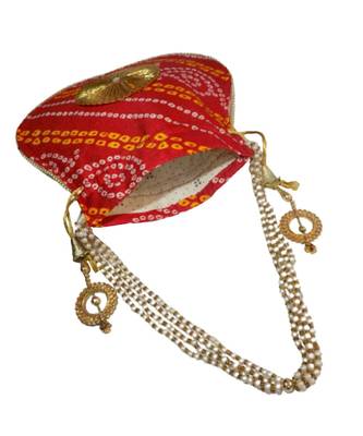 Beautiful Leheriya Print Rajasthani Clutch Bag for Women, Cotton Fabric (Red) 3