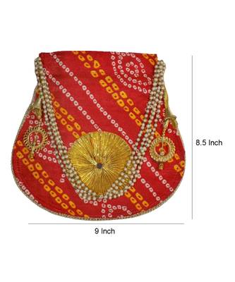 Beautiful Leheriya Print Rajasthani Clutch Bag for Women, Cotton Fabric (Red) 4