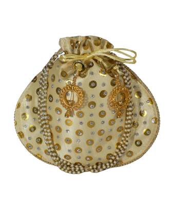 Beautiful Light Weight Potli Style Clutch Bag with Dotted Pattern For Women (Golden) 1