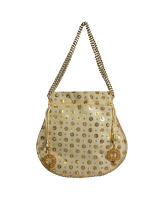 Beautiful Light Weight Potli Style Clutch Bag with Dotted Pattern For Women (Golden) 2