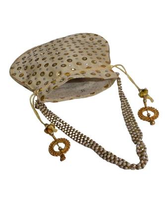 Beautiful Light Weight Potli Style Clutch Bag with Dotted Pattern For Women (Golden) 3