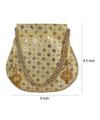 Beautiful Light Weight Potli Style Clutch Bag with Dotted Pattern For Women (Golden) 4