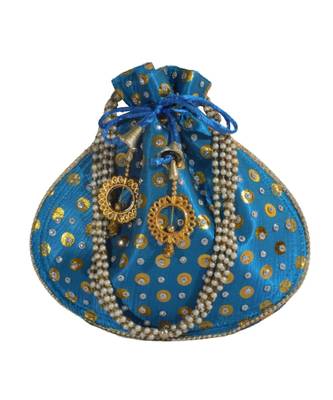 Beautiful Light Weight Potli Style Clutch Bag with Dotted Pattern For Women (Ferozi) 1