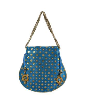 Beautiful Light Weight Potli Style Clutch Bag with Dotted Pattern For Women (Ferozi) 2