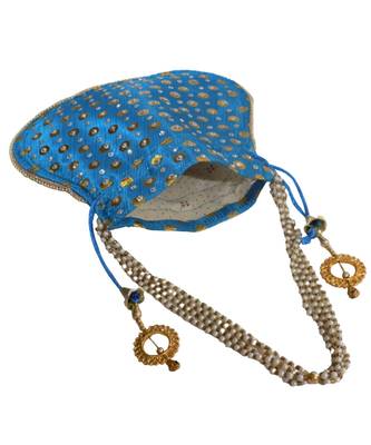 Beautiful Light Weight Potli Style Clutch Bag with Dotted Pattern For Women (Ferozi) 3