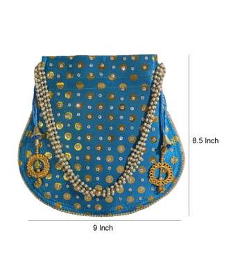 Beautiful Light Weight Potli Style Clutch Bag with Dotted Pattern For Women (Ferozi) 4