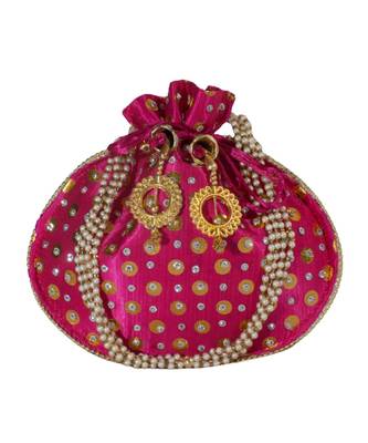 Beautiful Light Weight Potli Style Clutch Bag with Dotted Pattern For Women (Magenta) 1