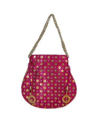Beautiful Light Weight Potli Style Clutch Bag with Dotted Pattern For Women (Magenta) 2