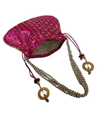 Beautiful Light Weight Potli Style Clutch Bag with Dotted Pattern For Women (Magenta) 3