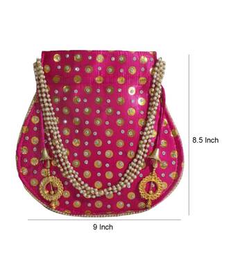 Beautiful Light Weight Potli Style Clutch Bag with Dotted Pattern For Women (Magenta) 4